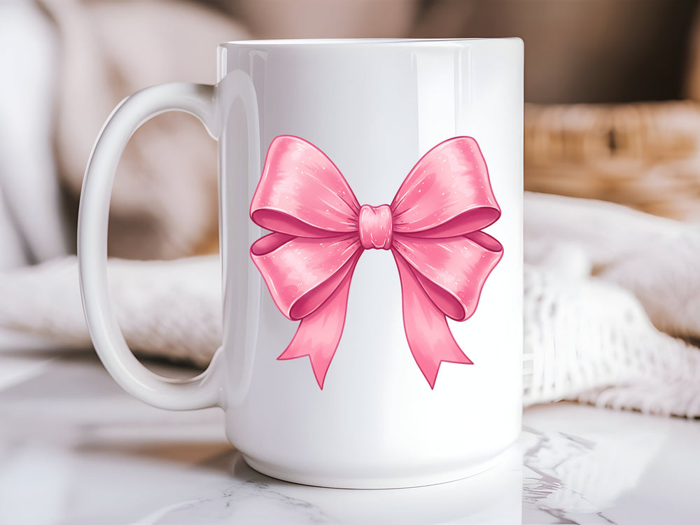 Pink Bow 15oz Ceramic Coffee Mug β Cute Coquette Bow Mug, Feminine Coffee Cup, Girly Gift Idea