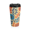 Colorful Floral Pattern Stainless Steel Travel Mug | Blue Orange Botanicals