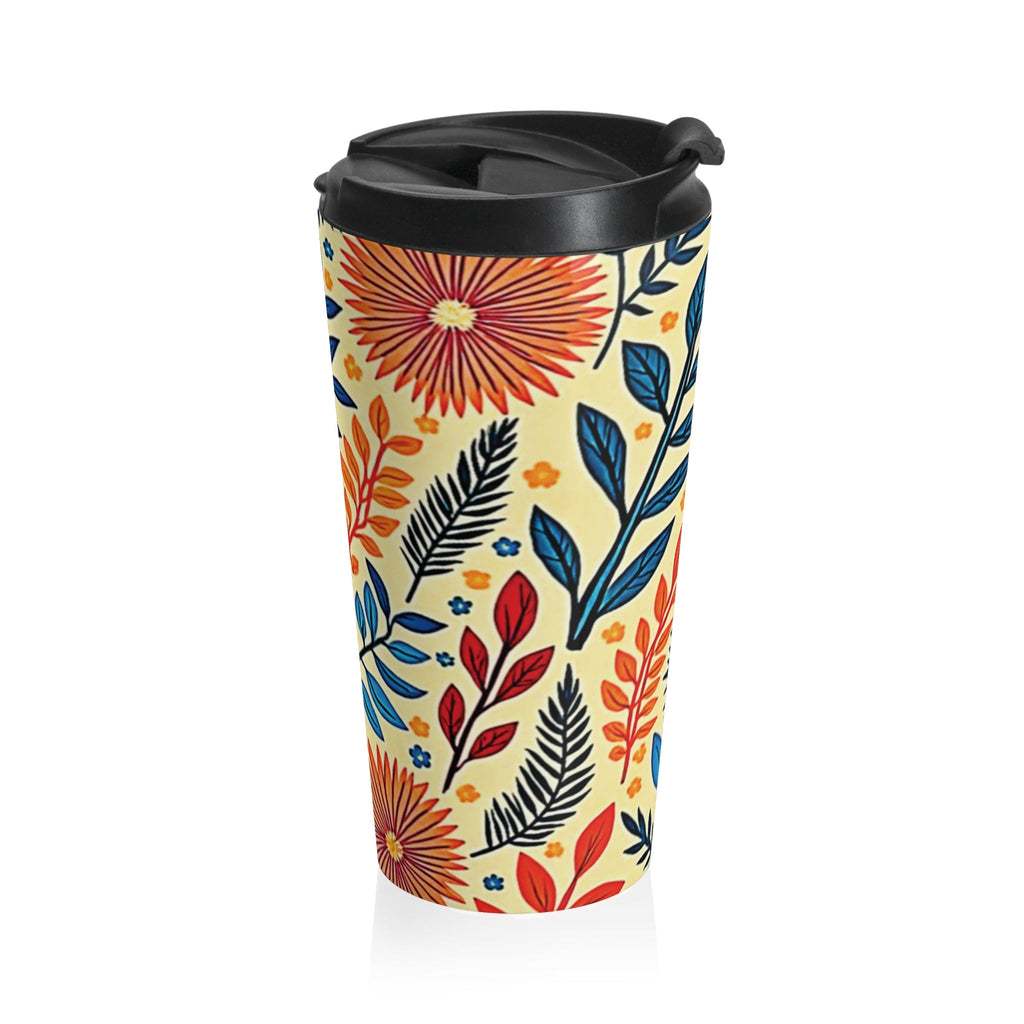 Colorful Floral Pattern Stainless Steel Travel Mug | Blue Orange Botanicals