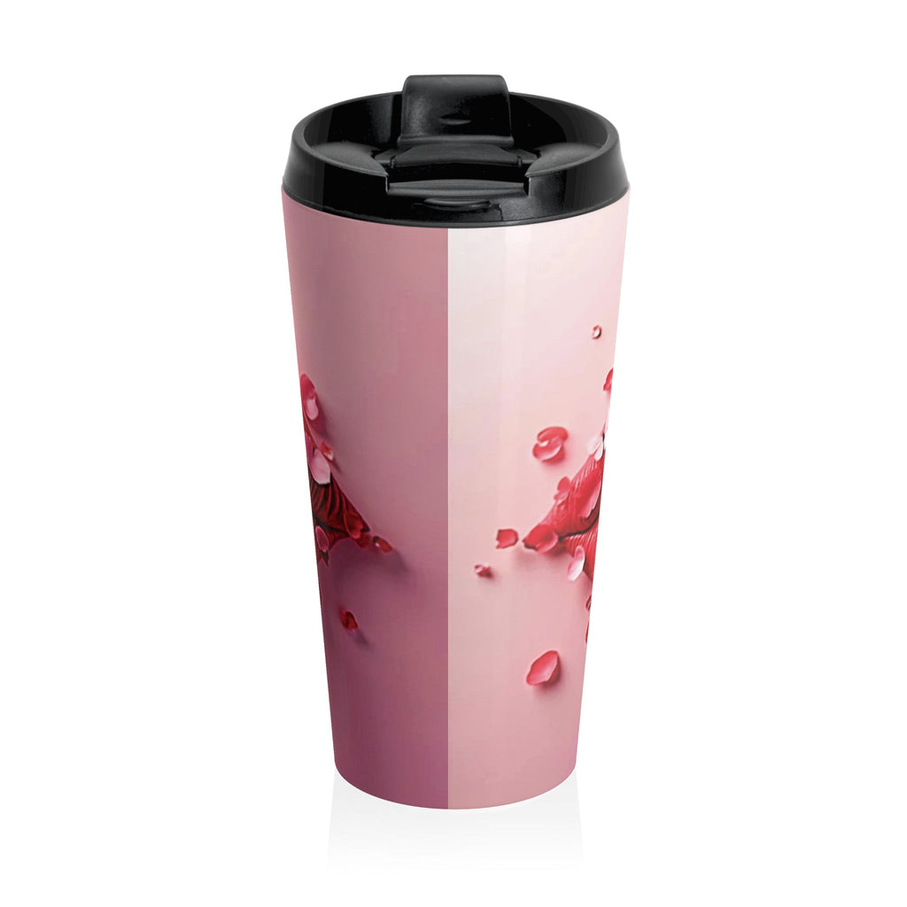 Petal Kiss Stainless Steel Travel Mug | Lip Art, Floral Design