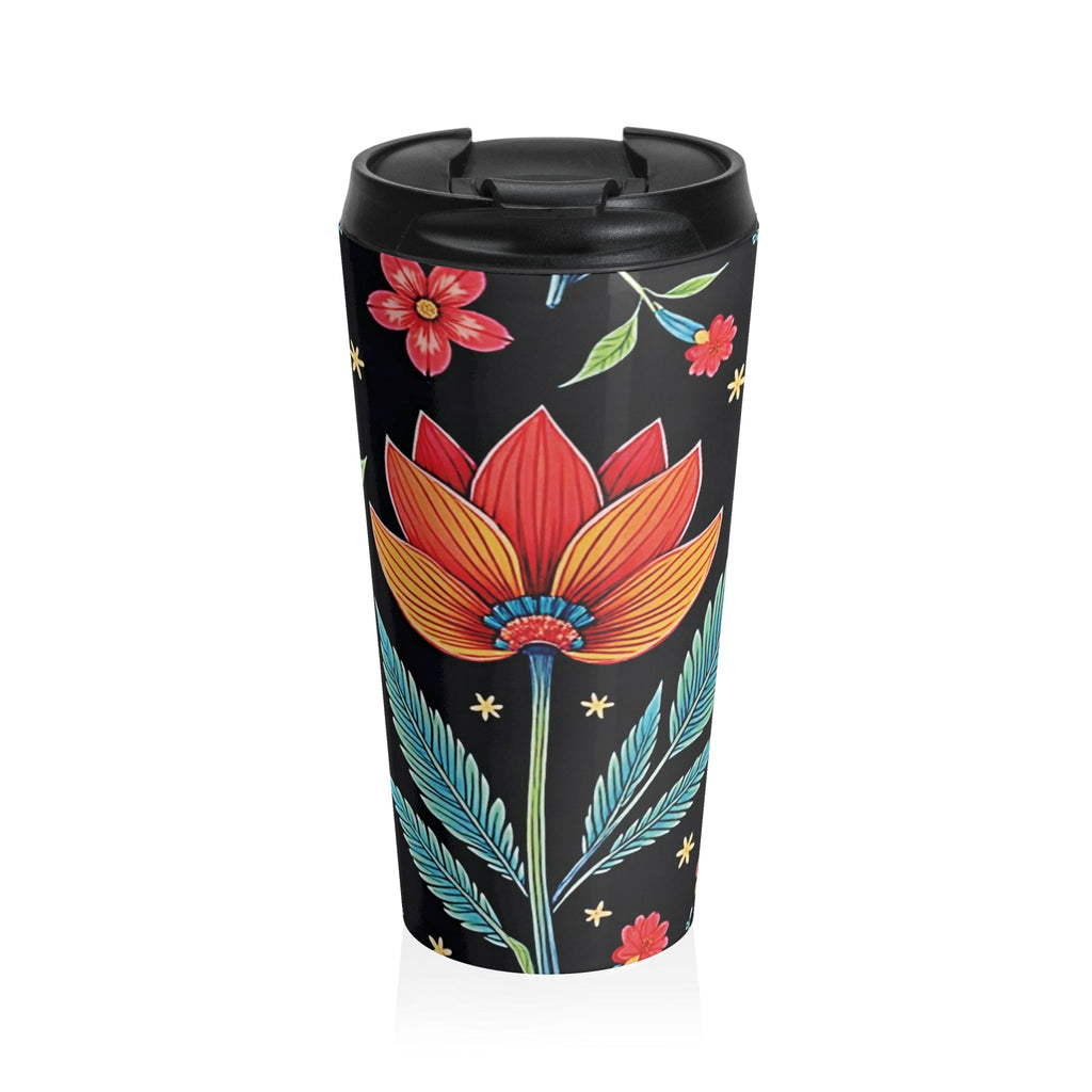 Folk Floral Illustration Travel Mug | Colorful Flower Stainless Steel