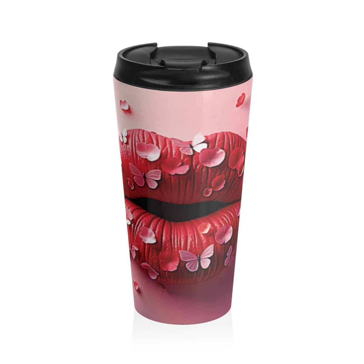 Petal Kiss Stainless Steel Travel Mug | Lip Art, Floral Design