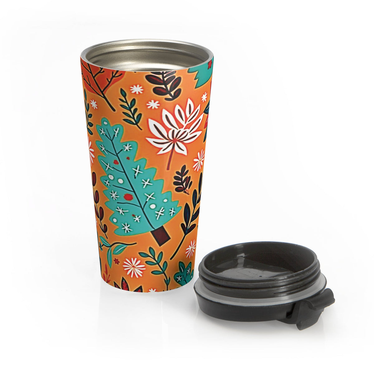 Autumn Floral Leaves Travel Mug | Orange Botanical Stainless Steel