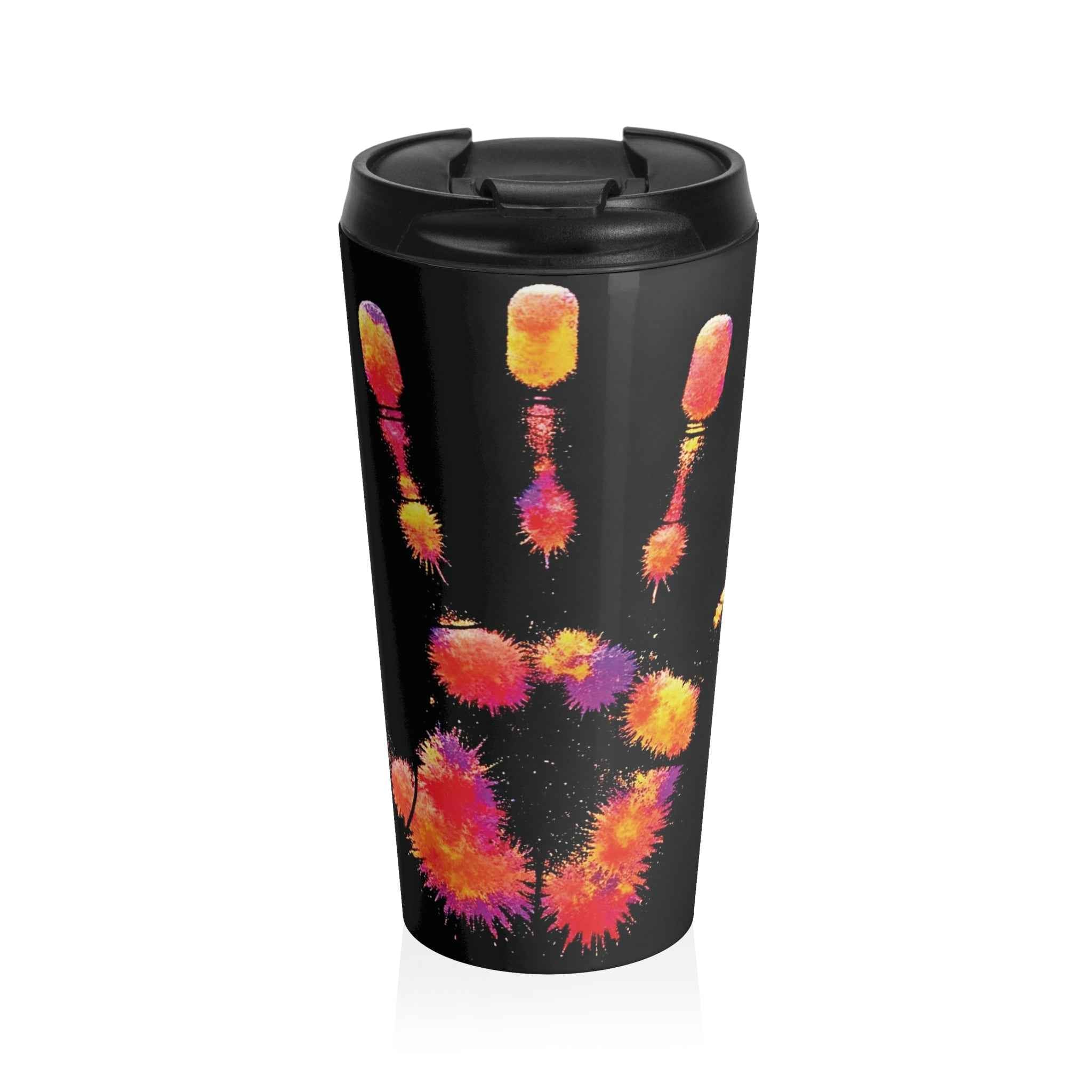 Travel Mug — Colorful Neon Paw Print Stainless Steel Tumbler
