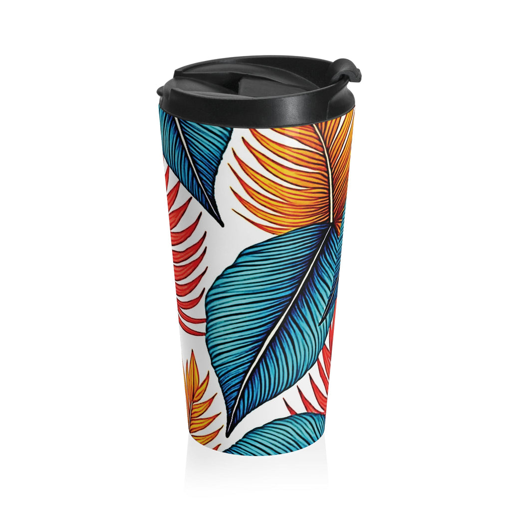 Tropical Leaf Pattern Stainless Steel Travel Mug | Colorful Palm Leaves