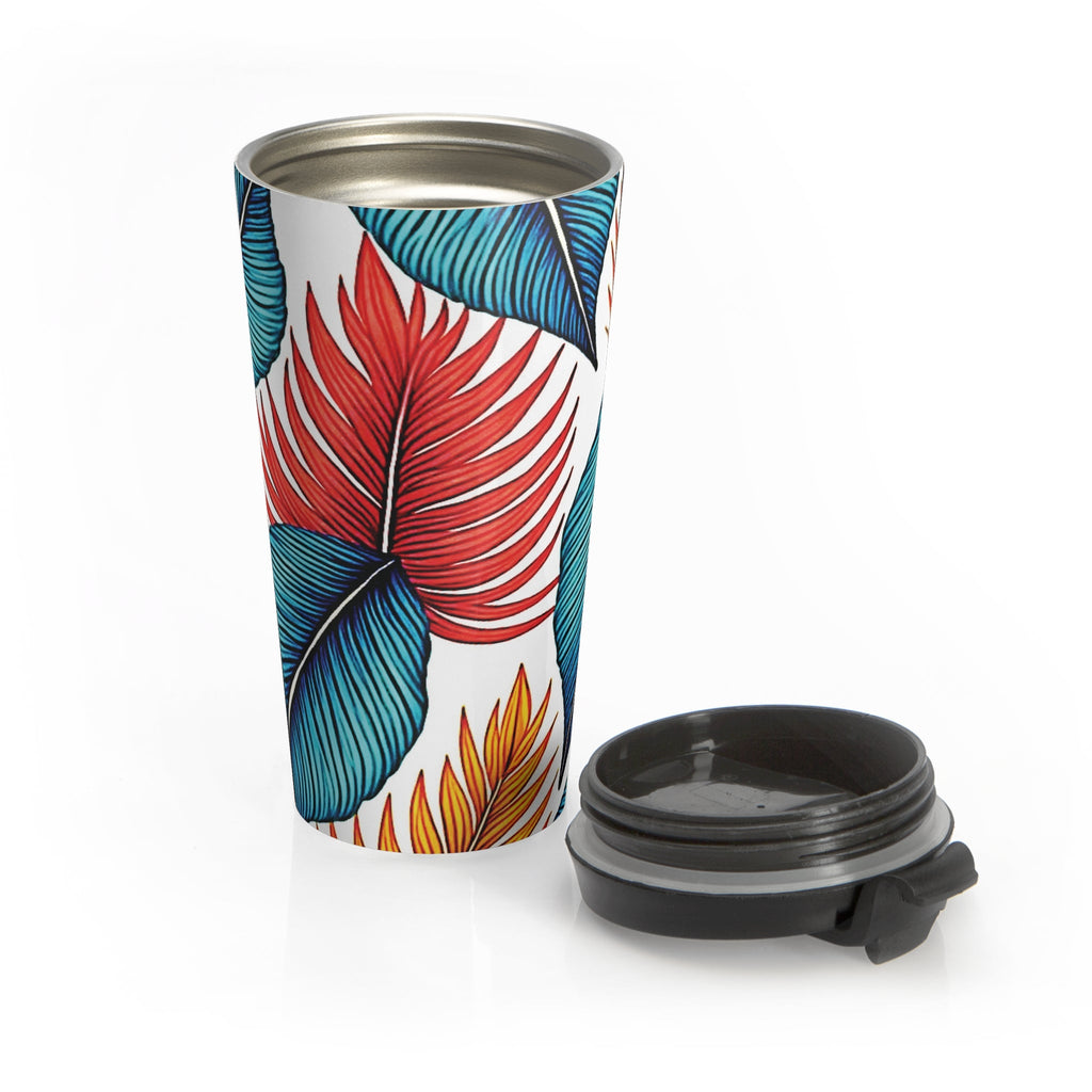Tropical Leaf Pattern Stainless Steel Travel Mug | Colorful Palm Leaves