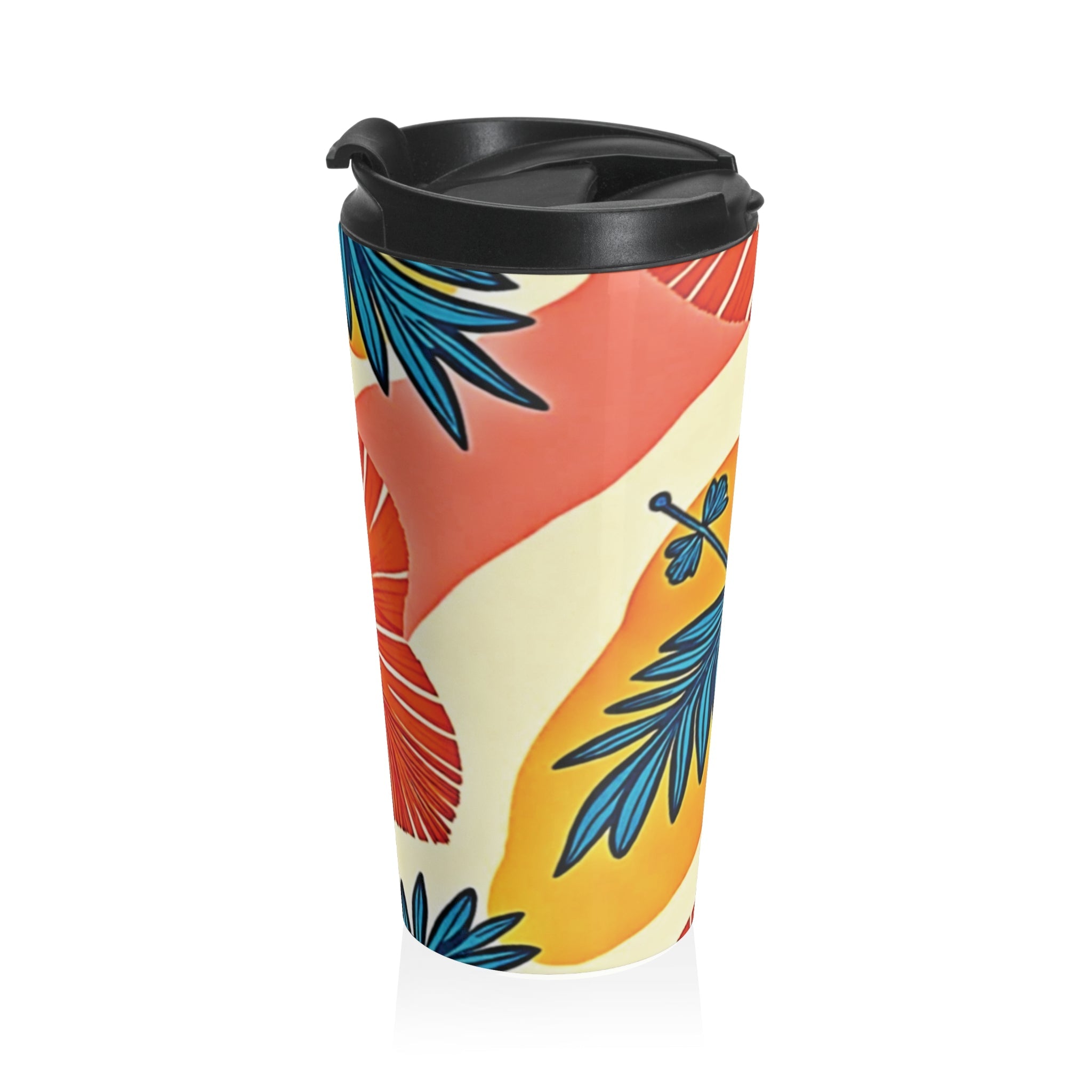 Tropical Palm Leaves Travel Mug | Floral Hibiscus Stainless Steel
