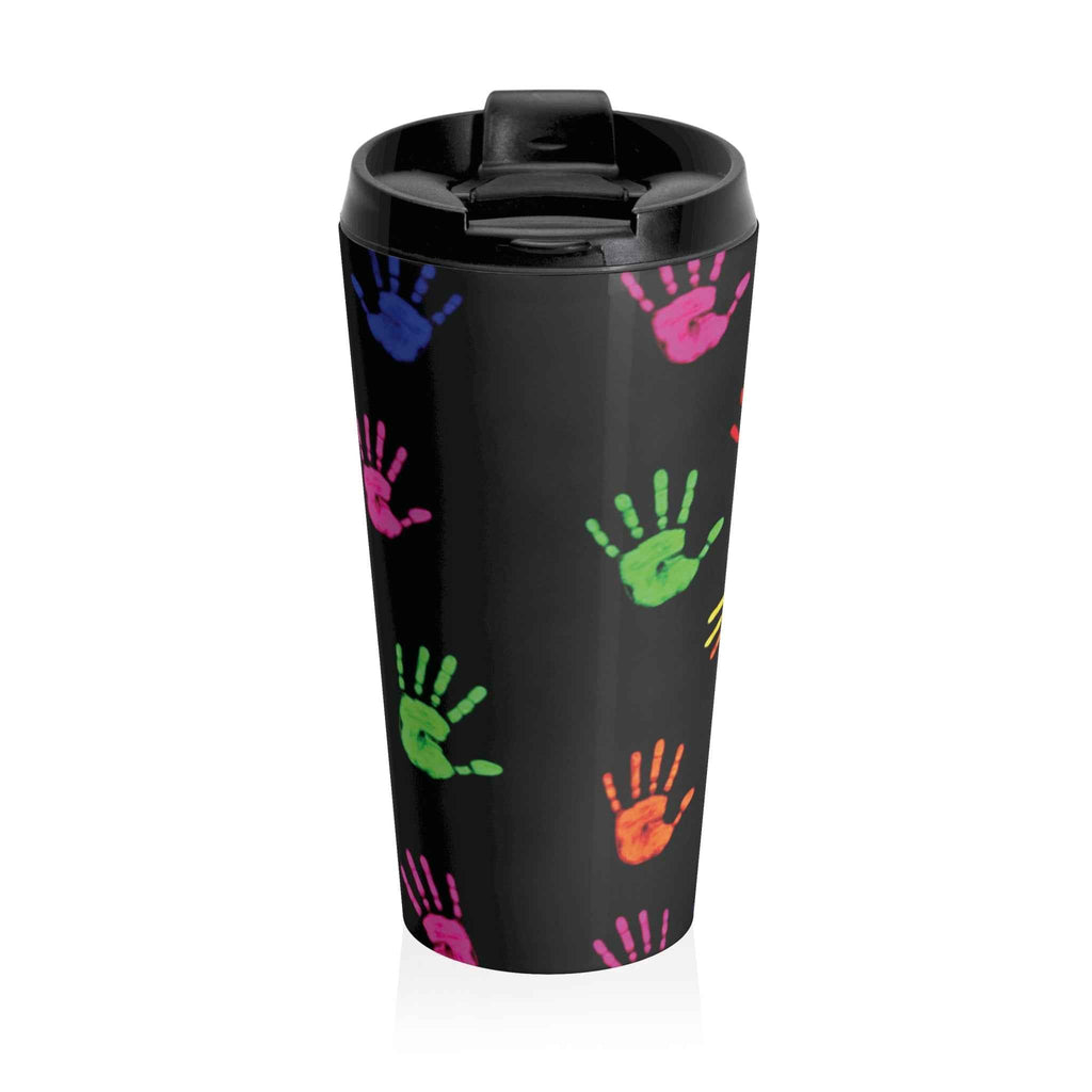 Travel Mug — Colorful Handprint Pattern Stainless Steel Tumbler