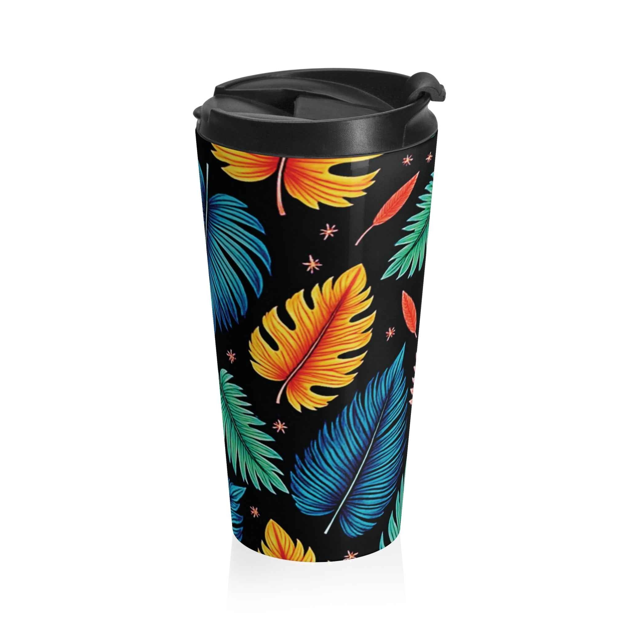 Tropical Leaf Pattern Stainless Steel Travel Mug