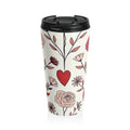 Hand-Drawn Red Heart Floral Stainless Steel Travel Mug | Valentine Pattern