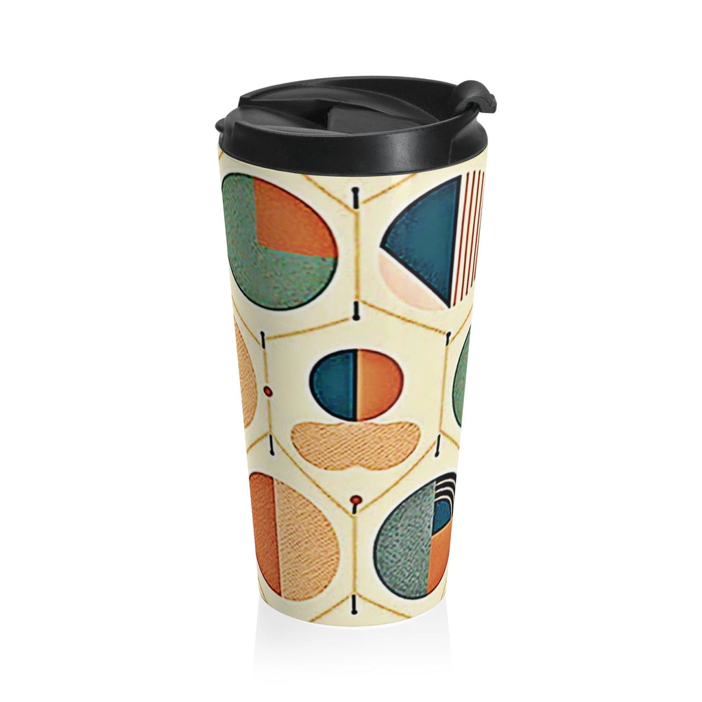 Mid Century Geometric Pattern Travel Mug | Retro Circle Design