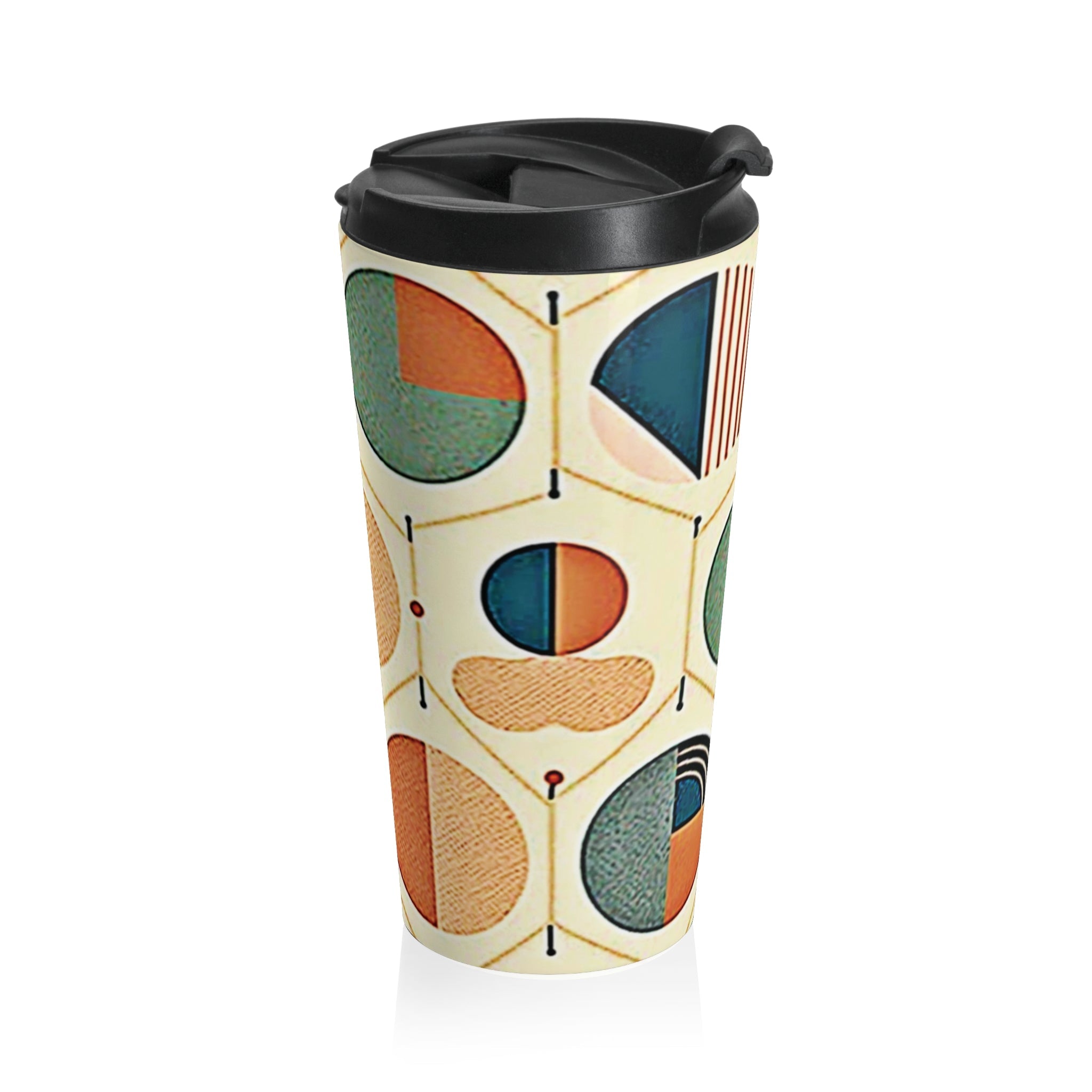 Mid Century Geometric Pattern Travel Mug | Retro Circle Design