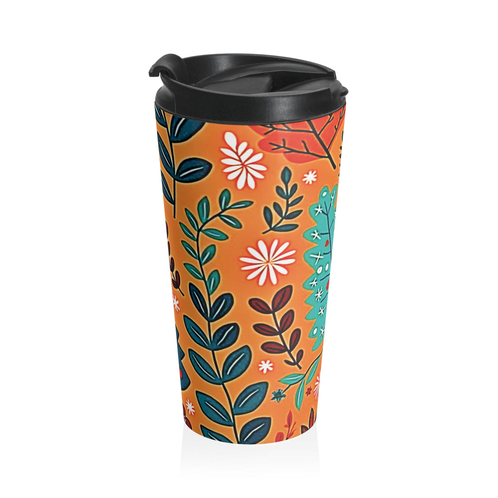 Autumn Floral Leaves Travel Mug | Orange Botanical Stainless Steel
