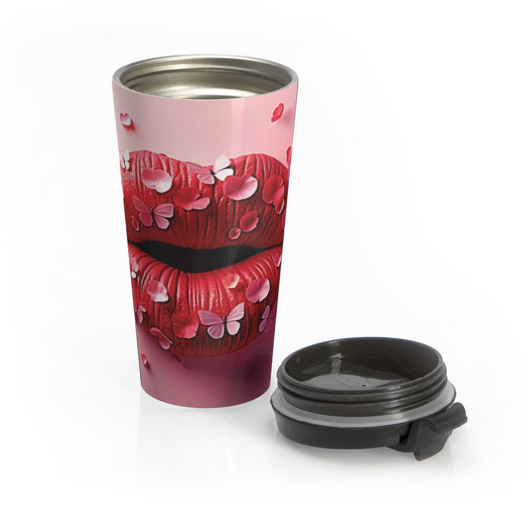 Petal Kiss Stainless Steel Travel Mug | Lip Art, Floral Design