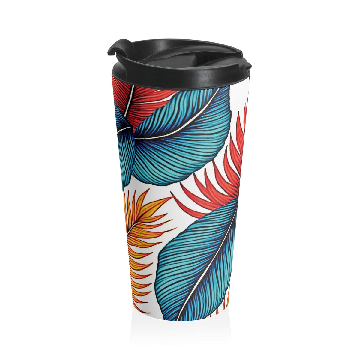 Tropical Leaf Pattern Stainless Steel Travel Mug | Colorful Palm Leaves
