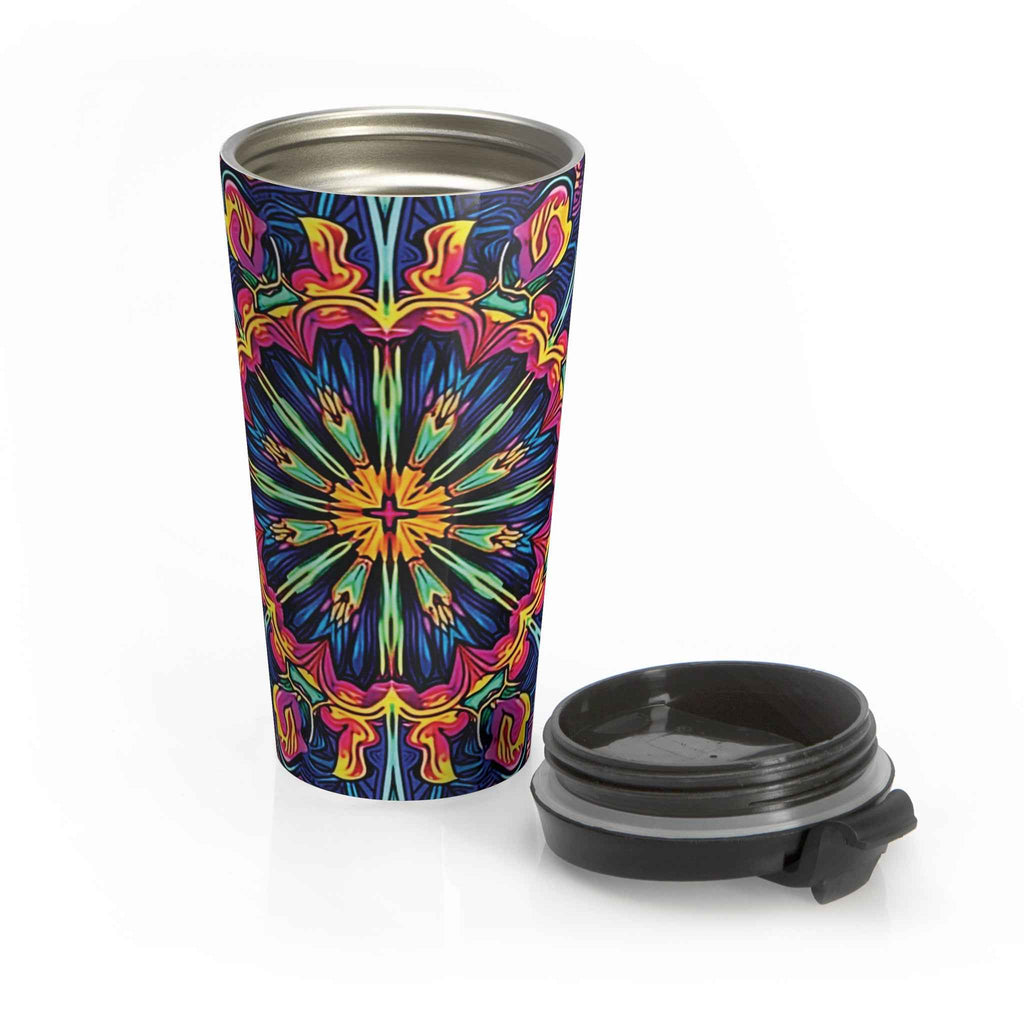 Kaleidoscope Neon Mandala Stainless Steel Travel Mug