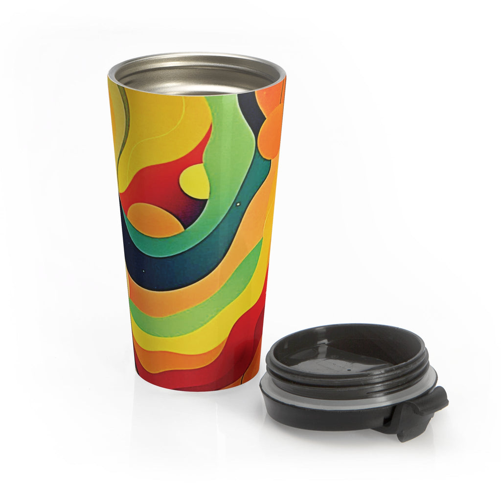 Retro Abstract Stainless Steel Travel Mug — Colorful Psychedelic Wave Design