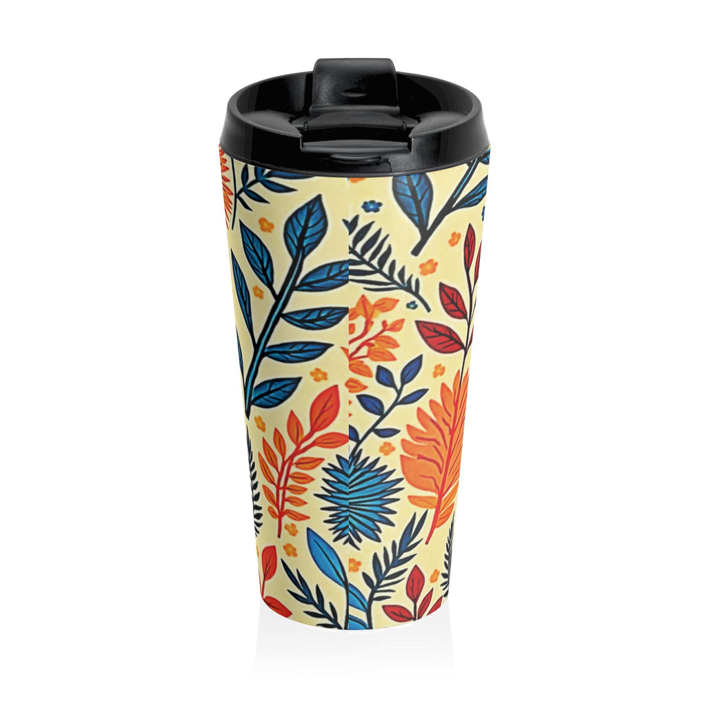 Colorful Floral Pattern Stainless Steel Travel Mug | Blue Orange Botanicals