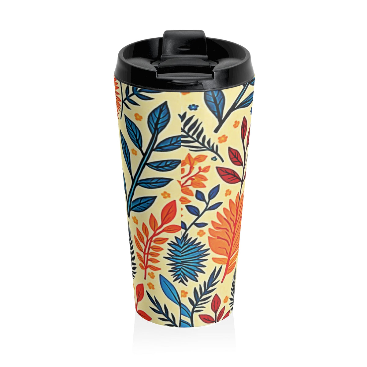 Colorful Floral Pattern Stainless Steel Travel Mug | Blue Orange Botanicals