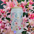 Spring Vibes Flower Frosted Can with Bamboo Lid