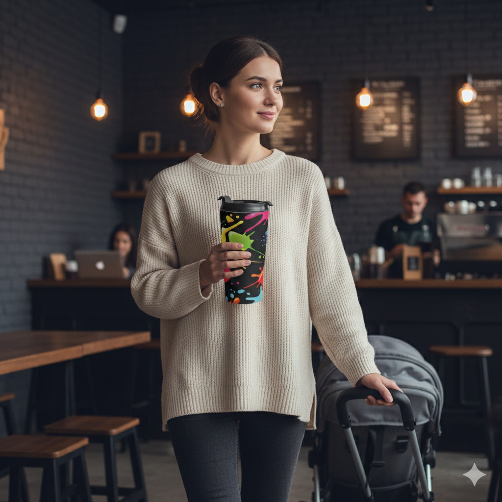 Neon Paint Splatter Stainless Steel Travel Mug | Colorful Splash Tumbler