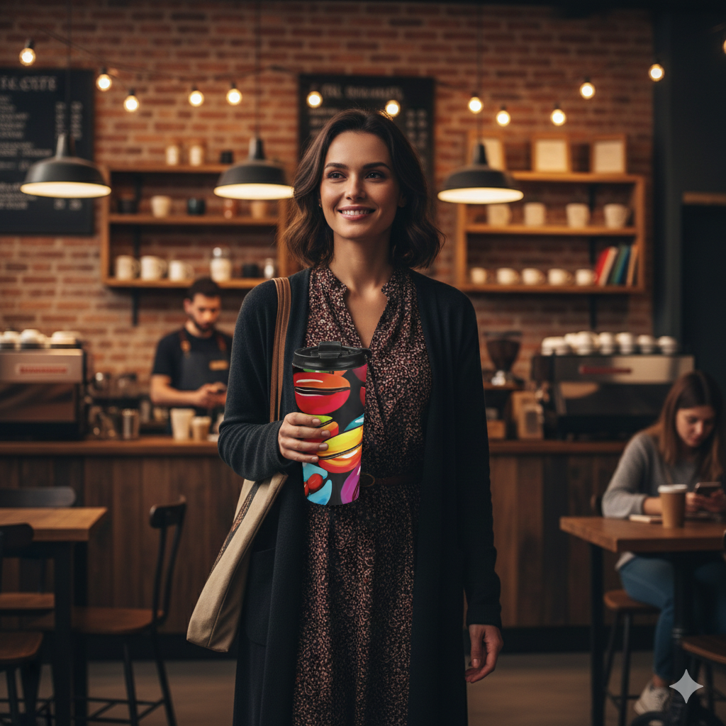 Colorful Coffee Beans Travel Mug | Vibrant Coffee Beans Pattern Stainless Steel
