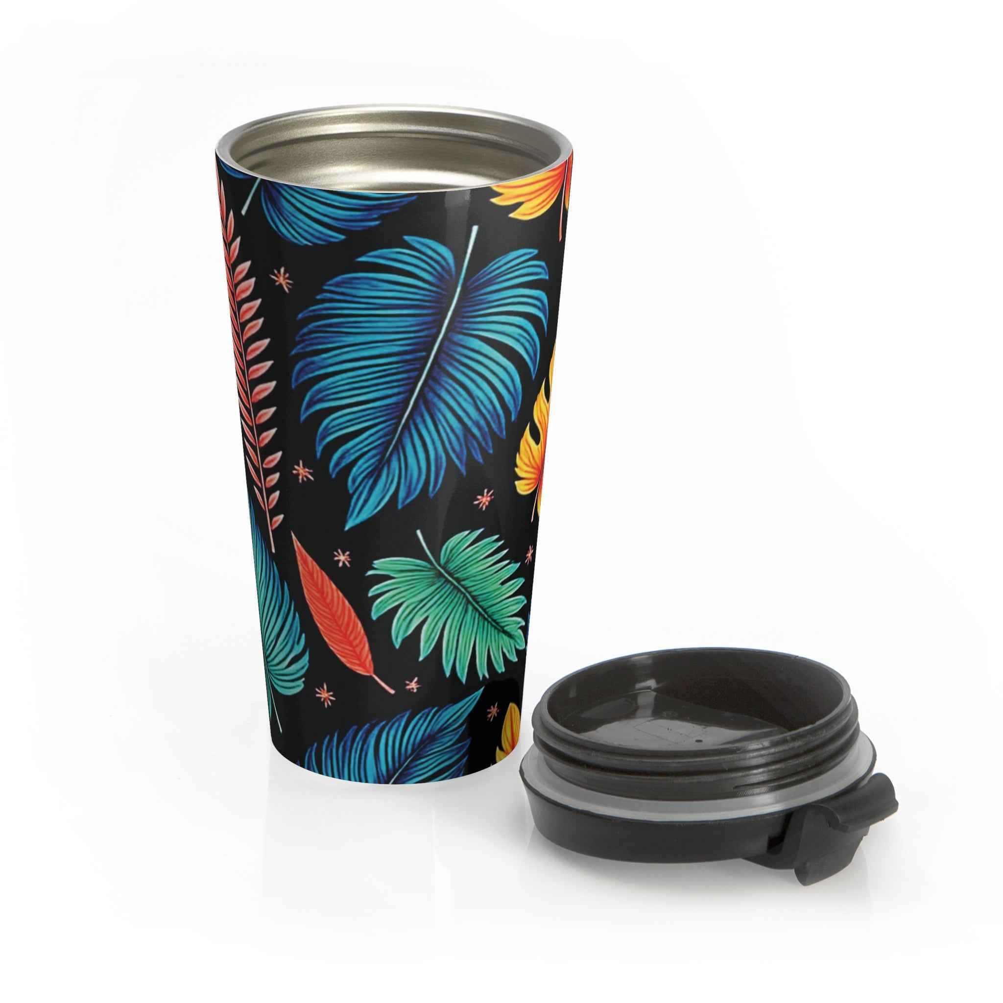Tropical Leaf Pattern Stainless Steel Travel Mug