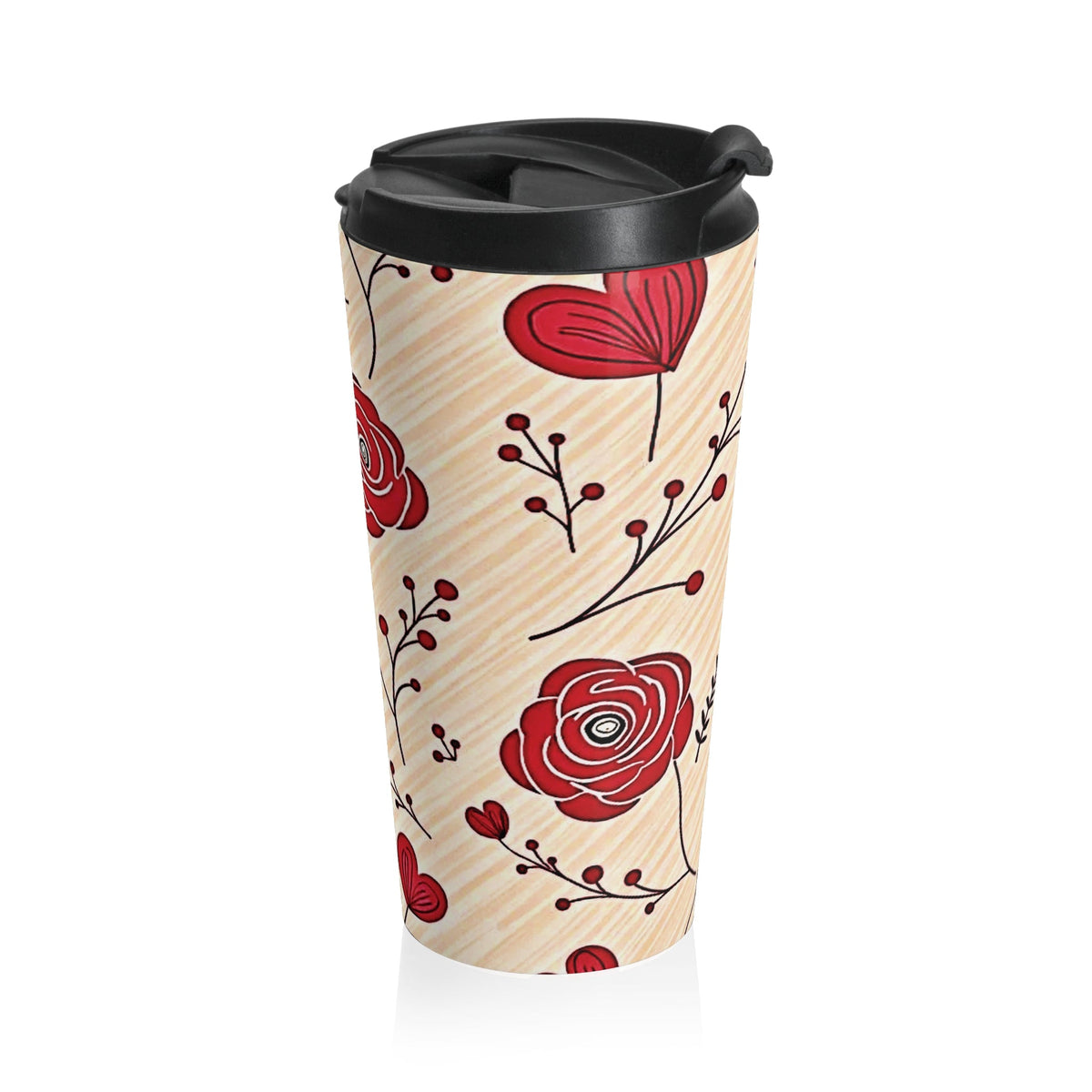 Red Rose Floral Travel Mug | Stainless Steel Tumbler