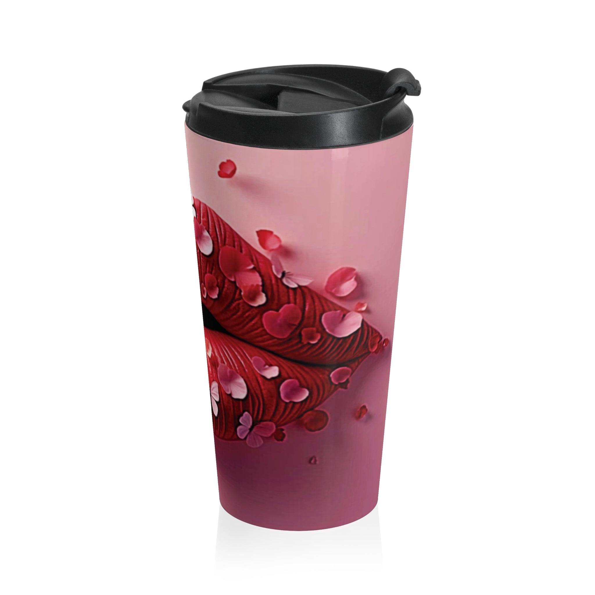 Petal Kiss Stainless Steel Travel Mug | Lip Art, Floral Design