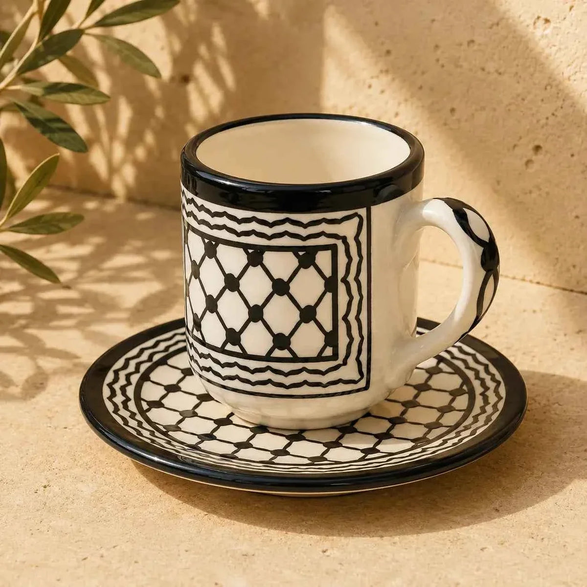 Palestinian Keffiyeh Arabic Coffee Cup Set – 6 Ceramic Cups & Saucers