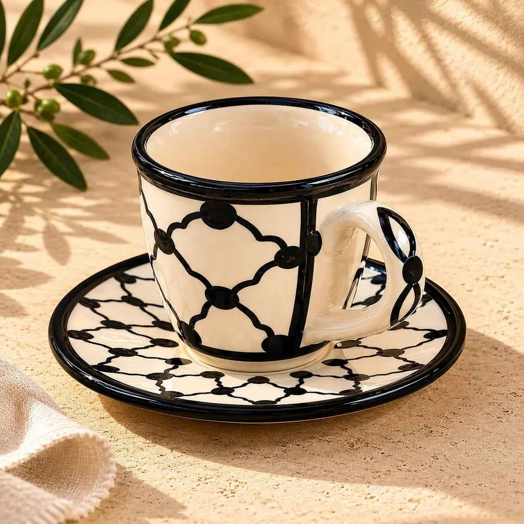Palestinian Kuffia Arabic Coffee Cup Set – 6 Ceramic Cups & Saucers
