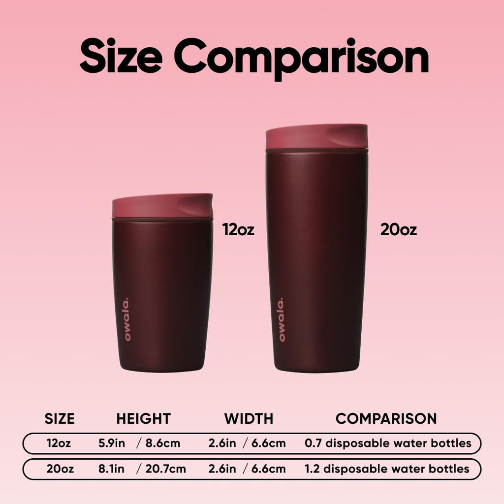 Owala SmoothSip Slider Insulated Stainless Steel Coffee Tumbler, Reusable Iced Coffee Cup, Hot Coffee Travel Mug, BPA Free 20 oz, Black Cherry 🍁 All In One Marketplace Canada