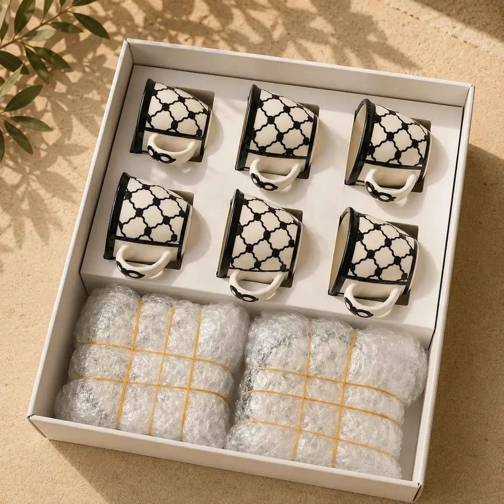 Palestinian Kuffia Arabic Coffee Cup Set – 6 Ceramic Cups & Saucers