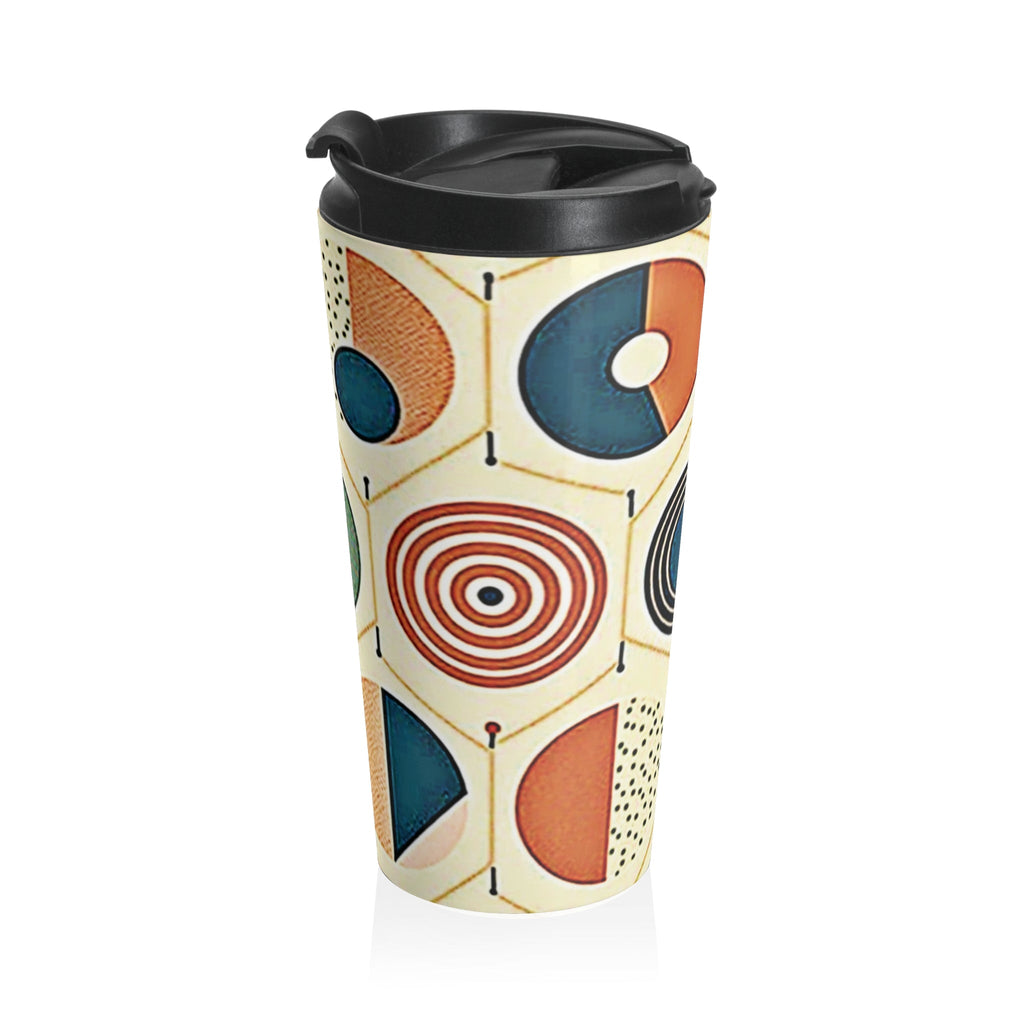 Mid Century Geometric Pattern Travel Mug | Retro Circle Design