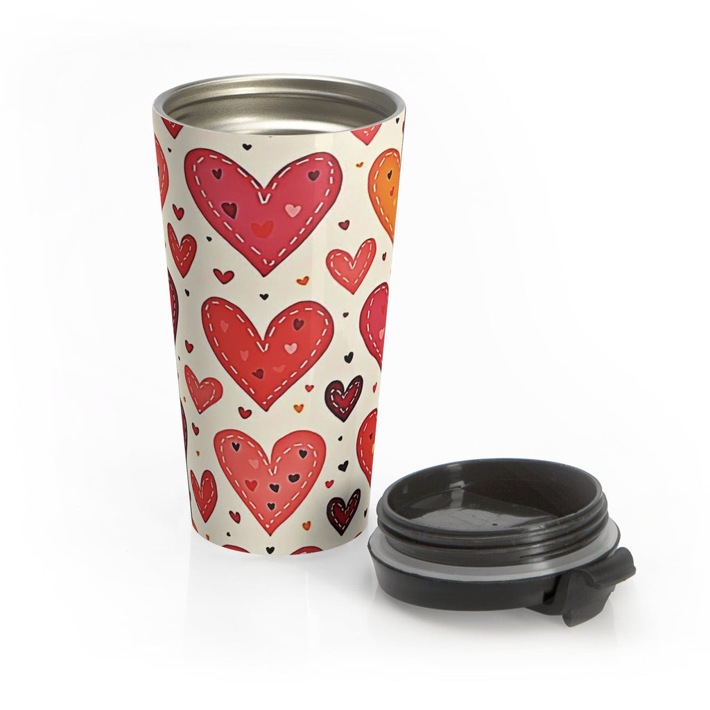 Hand Drawn Hearts Stainless Steel Travel Mug | Valentine Pattern