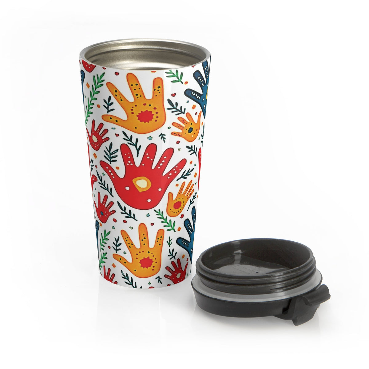Travel Mug — Colorful Handprint Pattern Stainless Steel Tumbler