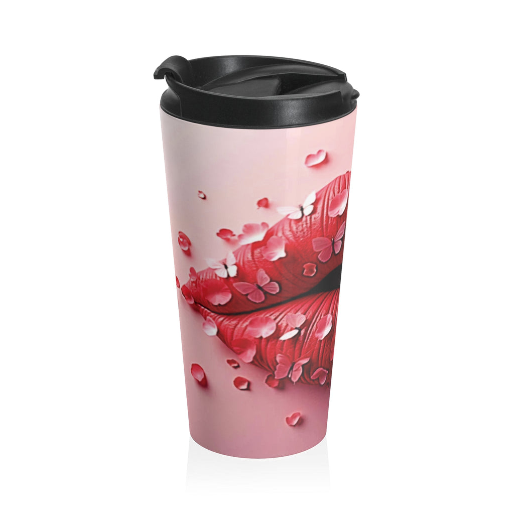 Petal Kiss Stainless Steel Travel Mug | Lip Art, Floral Design