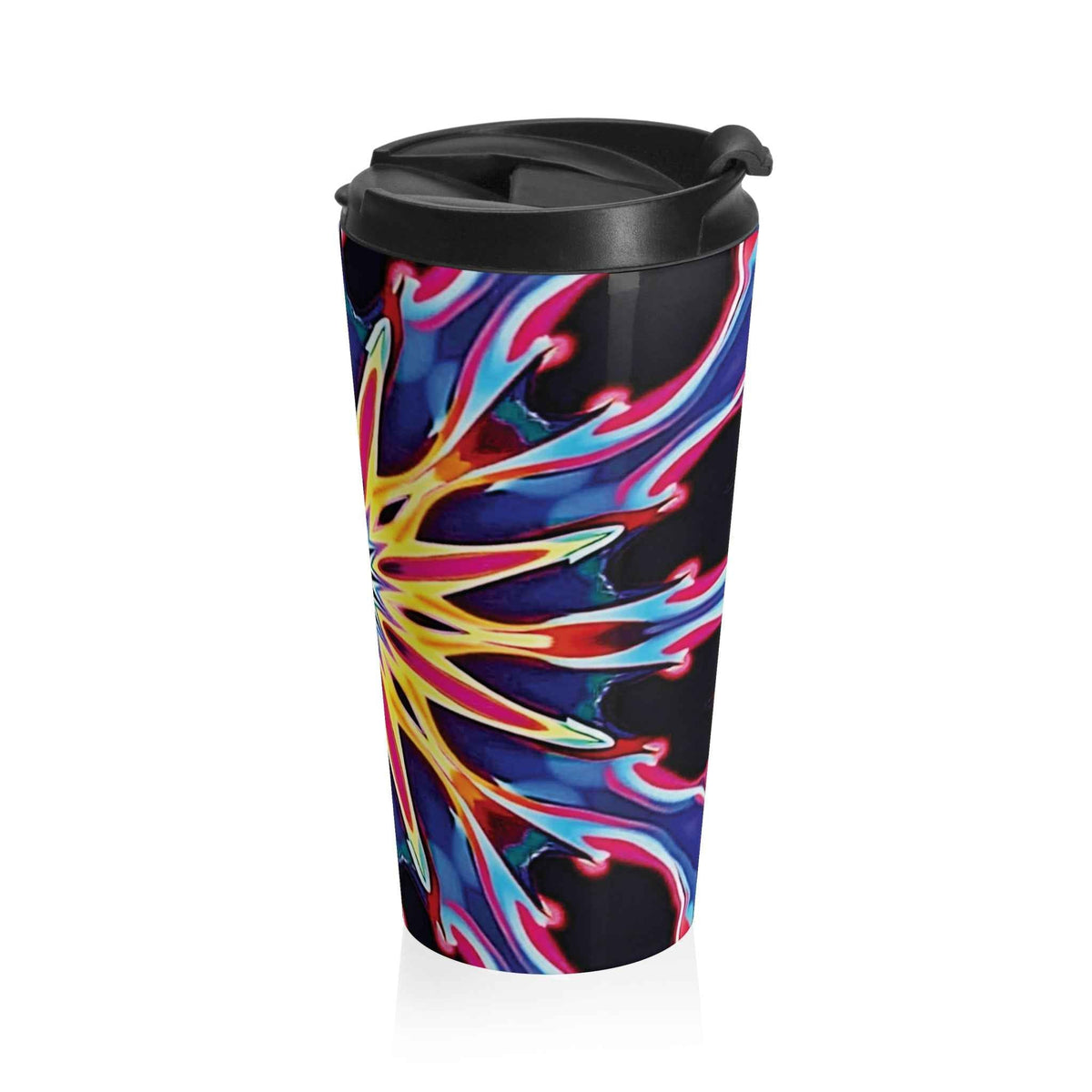 Kaleidoscope Mandala Stainless Steel Travel Mug — Colorful Psychedelic Tumbler