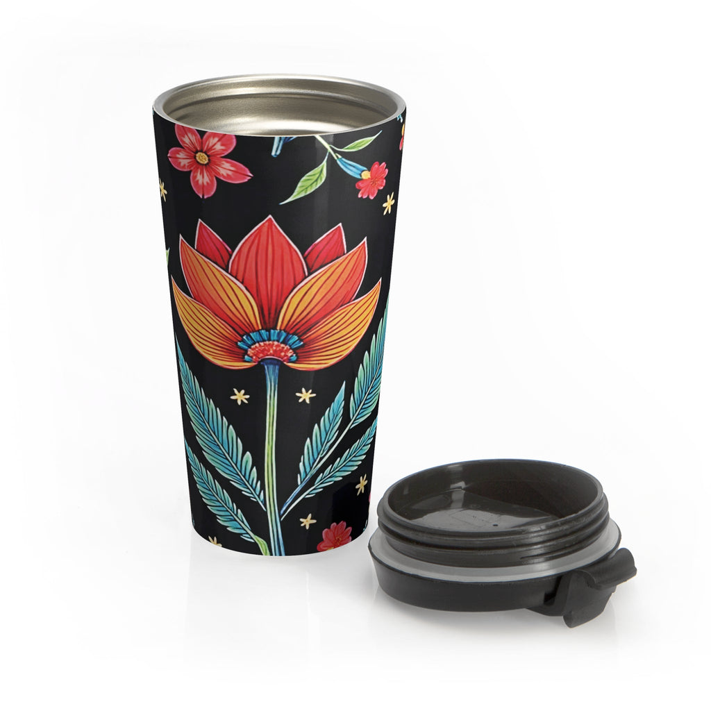 Folk Floral Illustration Travel Mug | Colorful Flower Stainless Steel