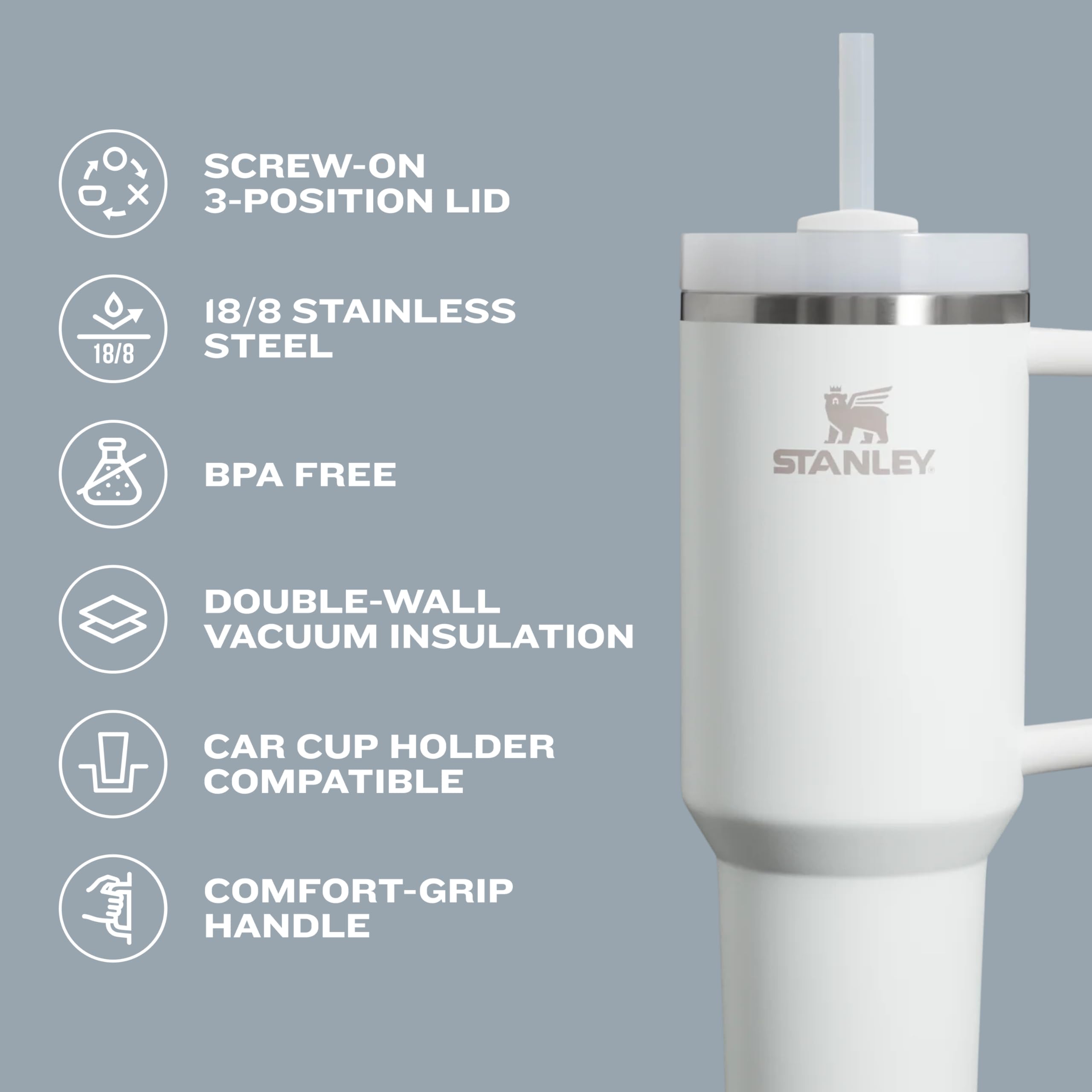 Stanley Quencher H2.0 Tumbler with Handle and Straw 40 oz | Flowstate 3-Position Lid | Cup Holder Compatible for Travel | Insulated Stainless Steel Cup | BPA-Free | Black 2.0 🍁 All In One Marketplace Canada