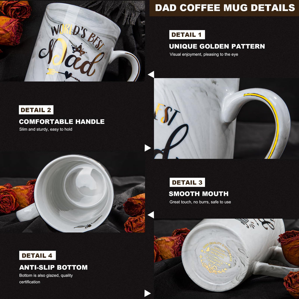 Fathers Day Gifts Presents for Dad - Dad Birthday Gift from Daughter, Son - World' s Best Dad Mug - Christmas Gift for Dad, New Dad, Husband - 14oz Grey Ceramic Coffee Mug, Greeting Card, Gift Box 🍁 All In One Marketplace Canada