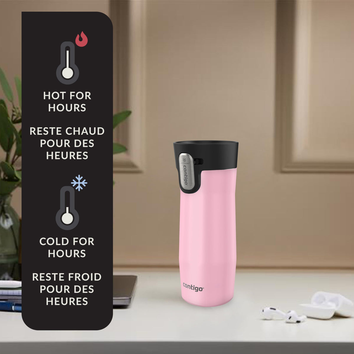 Contigo West Loop 3.0 Stainless Steel Travel Mug with Tea-Bag Hook & Spill-Proof Lid, Vacuum-Insulated Reusable Cup Coffee and Tea, 16 oz (473 mL), Strawberry Cream - Keeps Drinks Hot up to 11 Hours 🍁 All In One Marketplace Canada