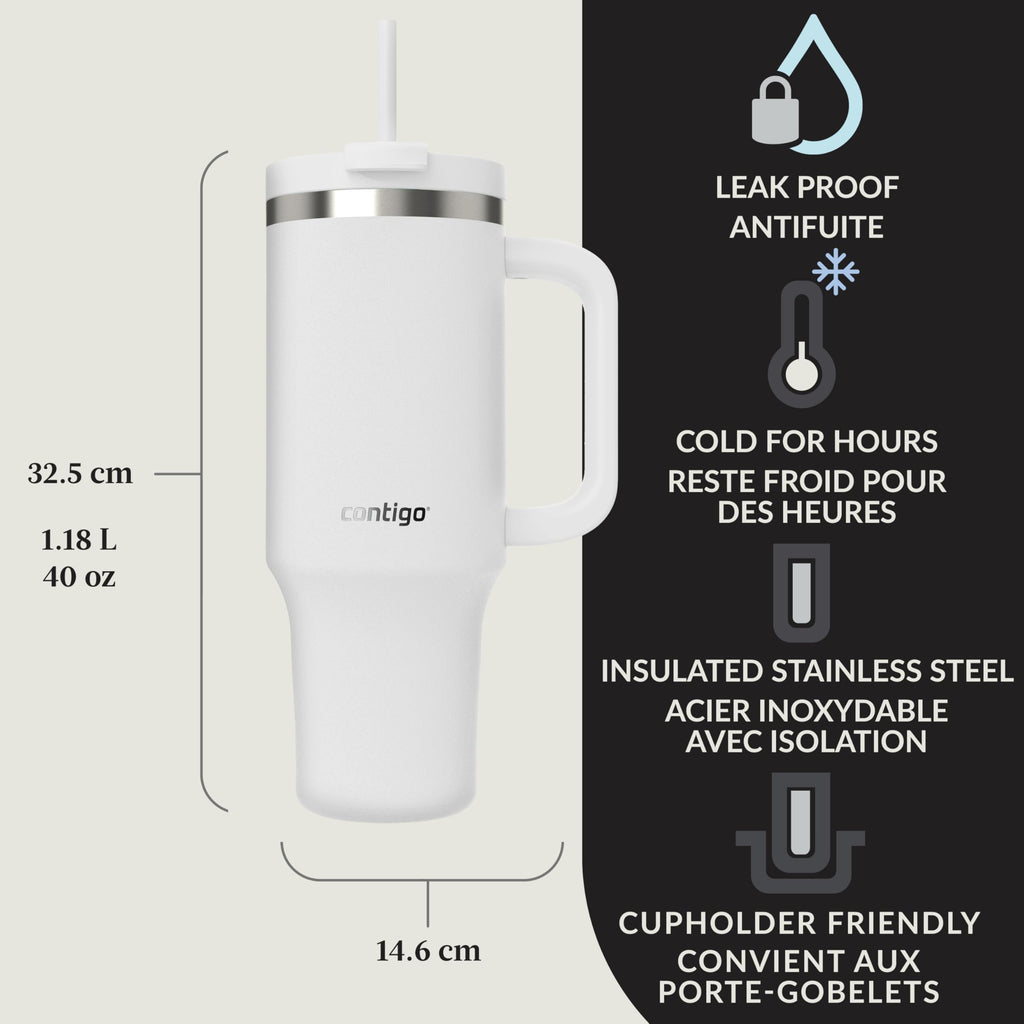 Contigo Streeterville Tumbler, 40 oz (1.18 L), Insulated Stainless Steel Water Bottle with Straw and Leak-Proof Lid, Salt 🍁 All In One Marketplace Canada