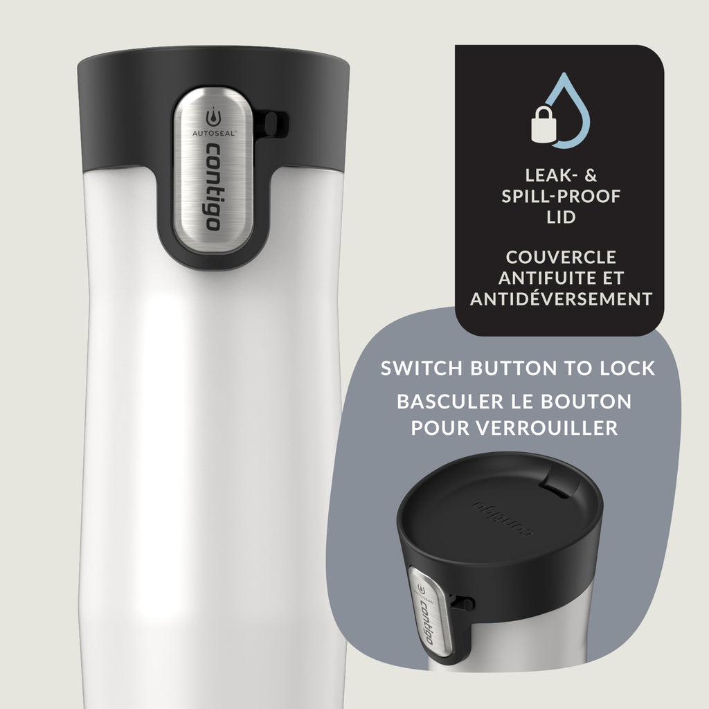 Contigo West Loop 3.0 Stainless Steel Travel Mug with Tea-Bag Hook & Spill-Proof Lid, Vacuum-Insulated Reusable Cup Coffee and Tea, 16 oz (473 mL), Salt - Keeps Drinks Hot up to 11 Hours 🍁 All In One Marketplace Canada