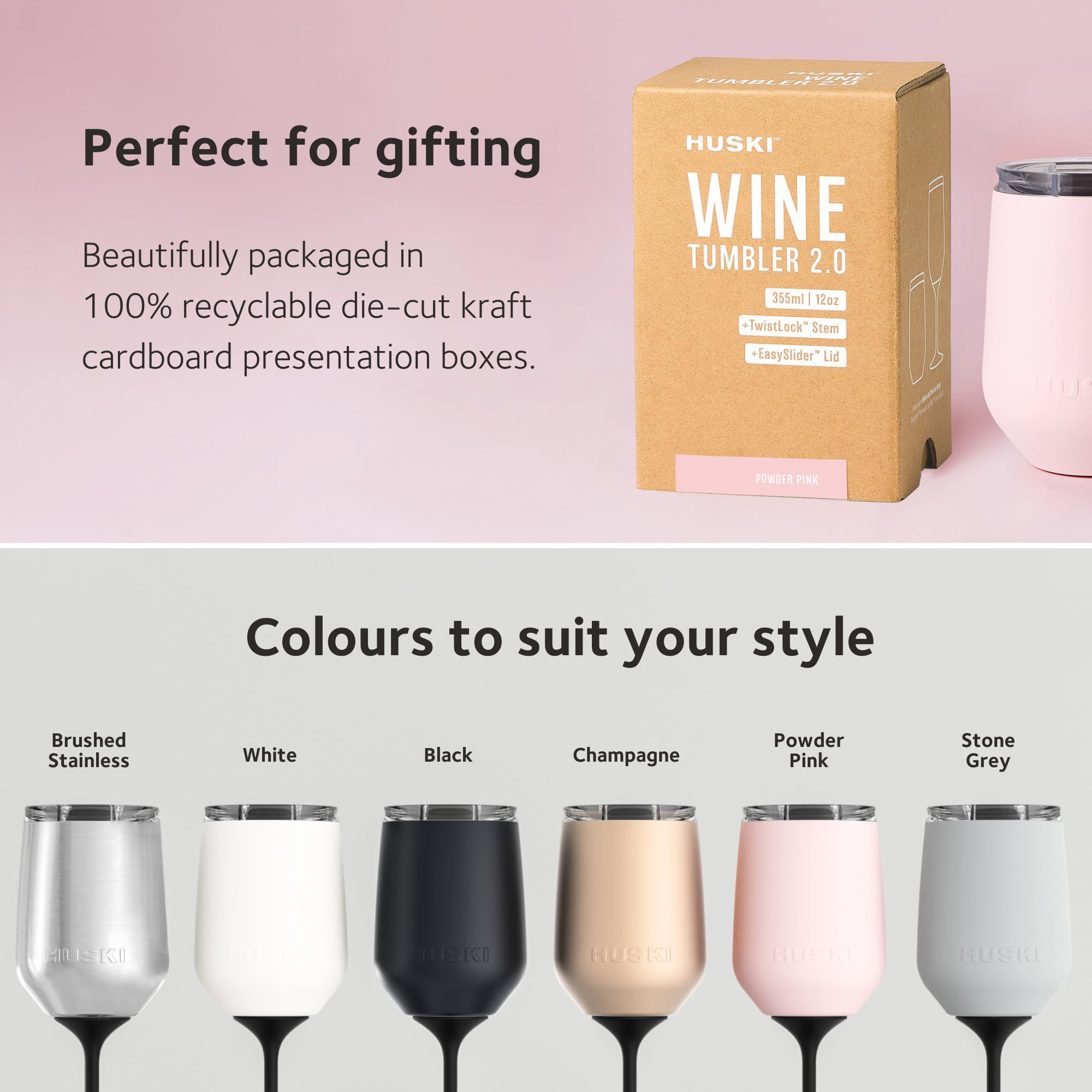 Huski Wine Tumbler 2.0 | New | Award-Winning Design with Detachable Stem | Premium Stainless Steel Wine Glass with Lid | Triple Insulated Tumbler | 355ml Capacity | Great Gift (Champagne) 🍁 All In One Marketplace Canada