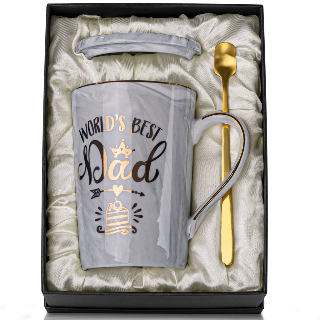 Fathers Day Gifts Presents for Dad - Dad Birthday Gift from Daughter, Son - World' s Best Dad Mug - Christmas Gift for Dad, New Dad, Husband - 14oz Grey Ceramic Coffee Mug, Greeting Card, Gift Box 🍁 All In One Marketplace Canada