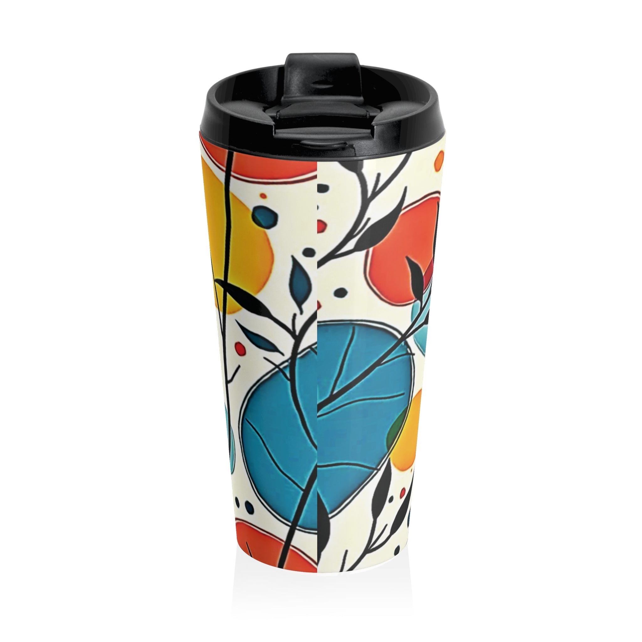 Colorful Leaf Pattern Stainless Steel Travel Mug | Floral Abstract Tumbler