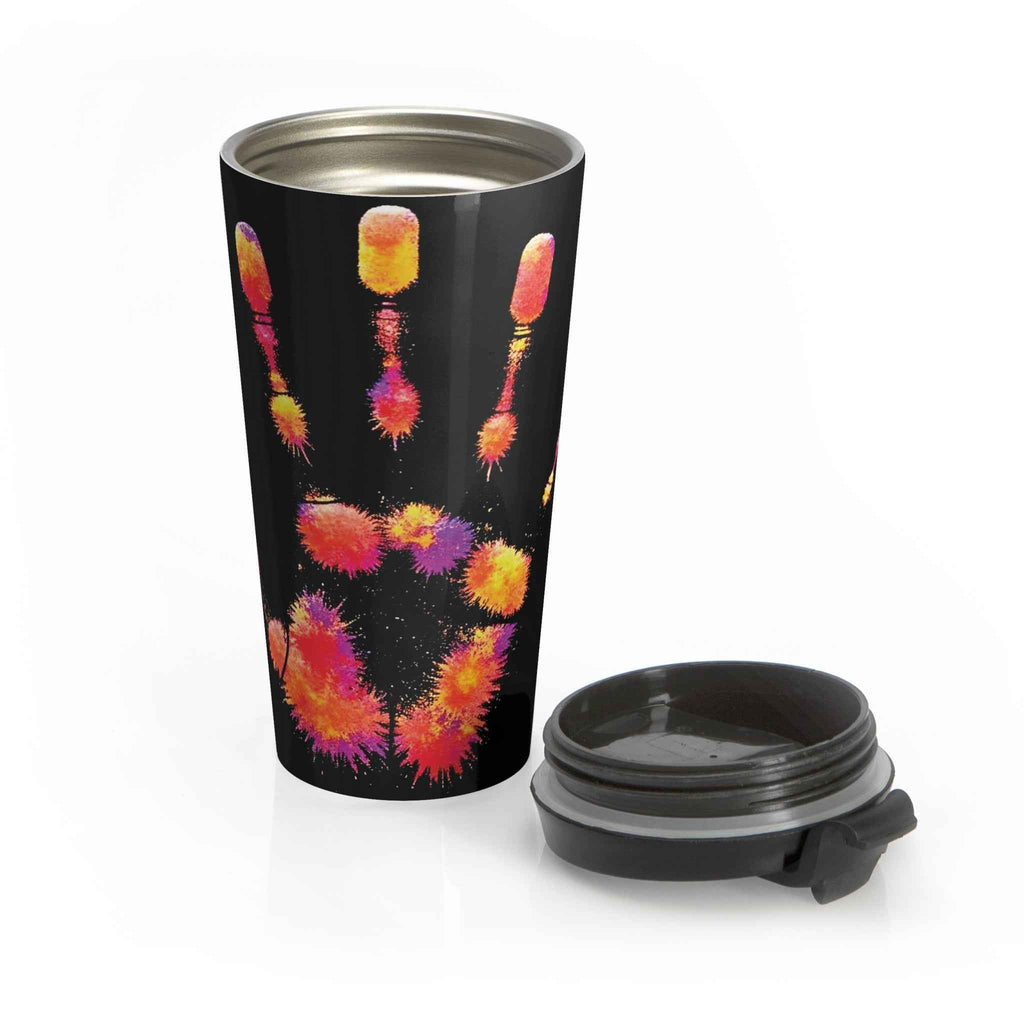 Travel Mug — Colorful Neon Paw Print Stainless Steel Tumbler