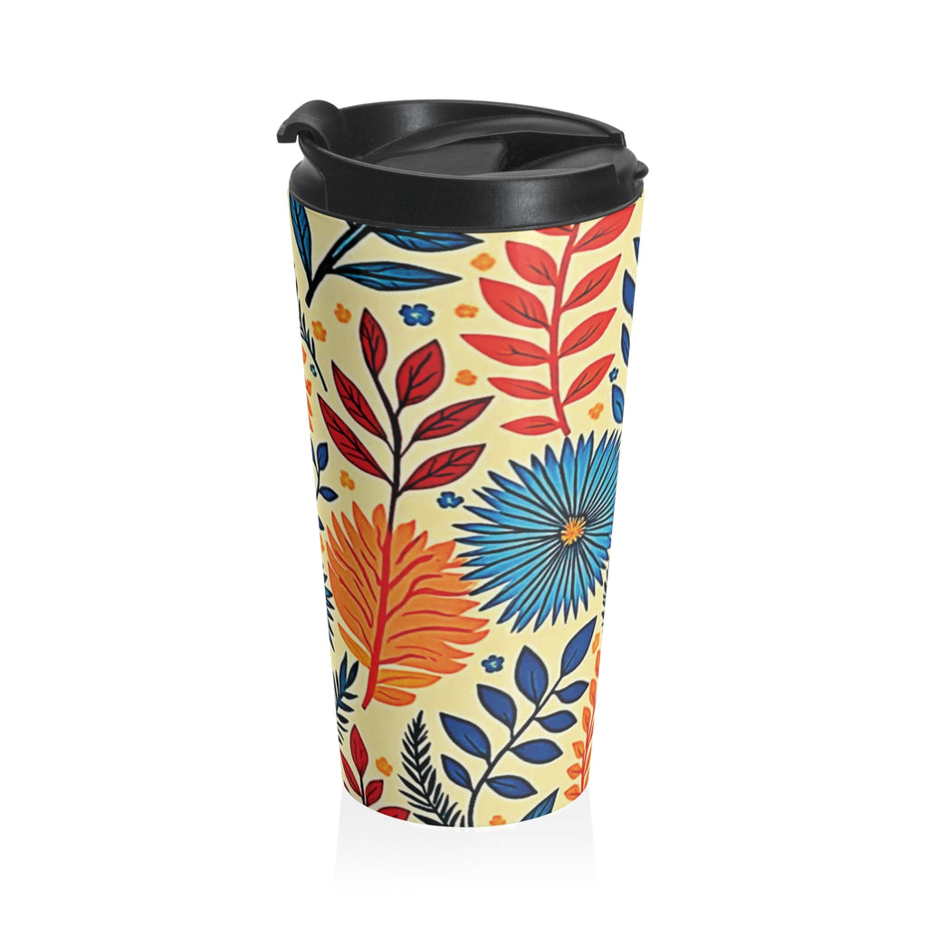 Colorful Floral Pattern Stainless Steel Travel Mug | Blue Orange Botanicals
