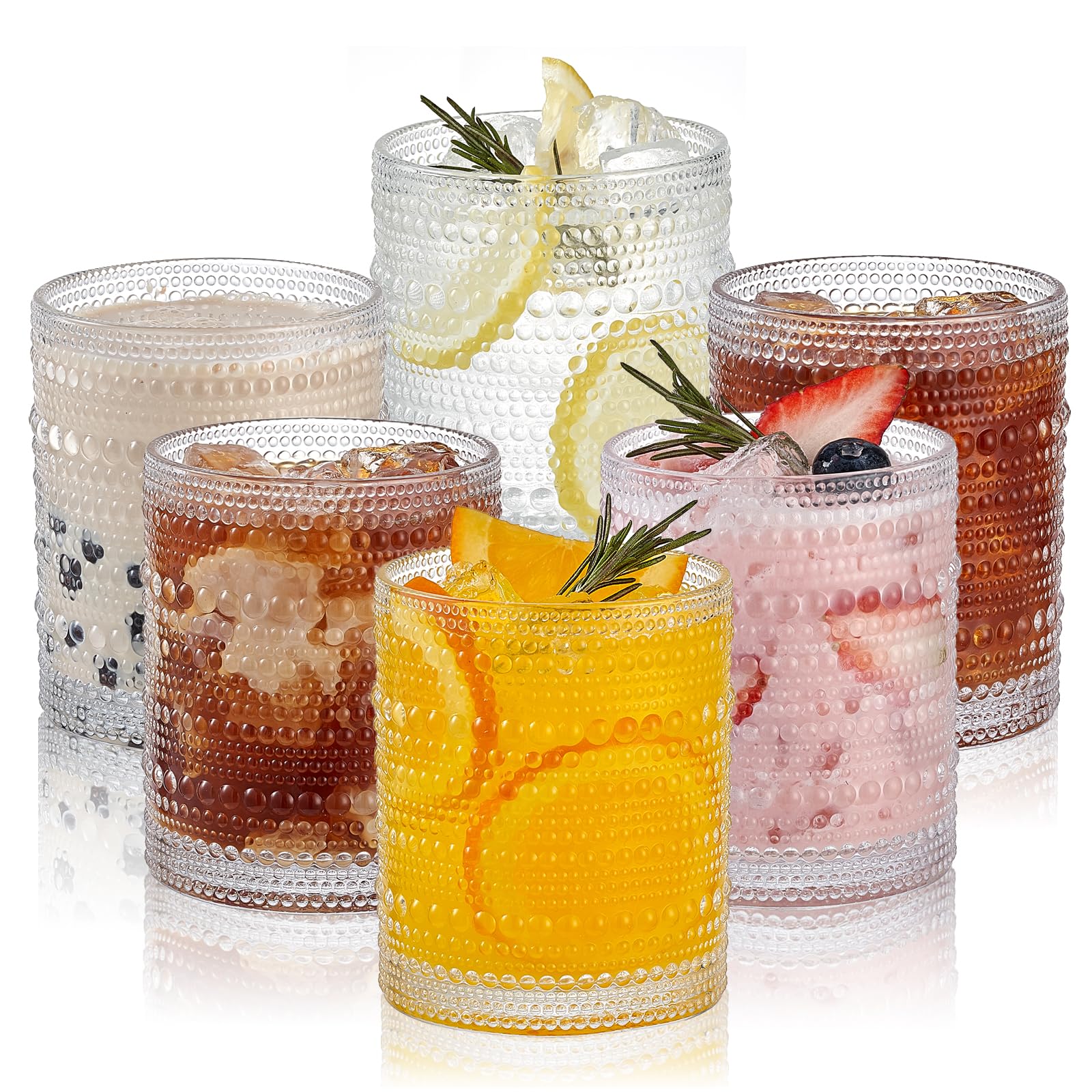 HomeVogue Hobnail Drinking Glasses Set of 6,12 oz Vintage Glassware Set Cocktail Glass Set, Embossed Clear Water Tumbler,for Beer, Whiskey,Juice and Various Mixed Drinks (Clear) 🍁 All In One Marketplace Canada